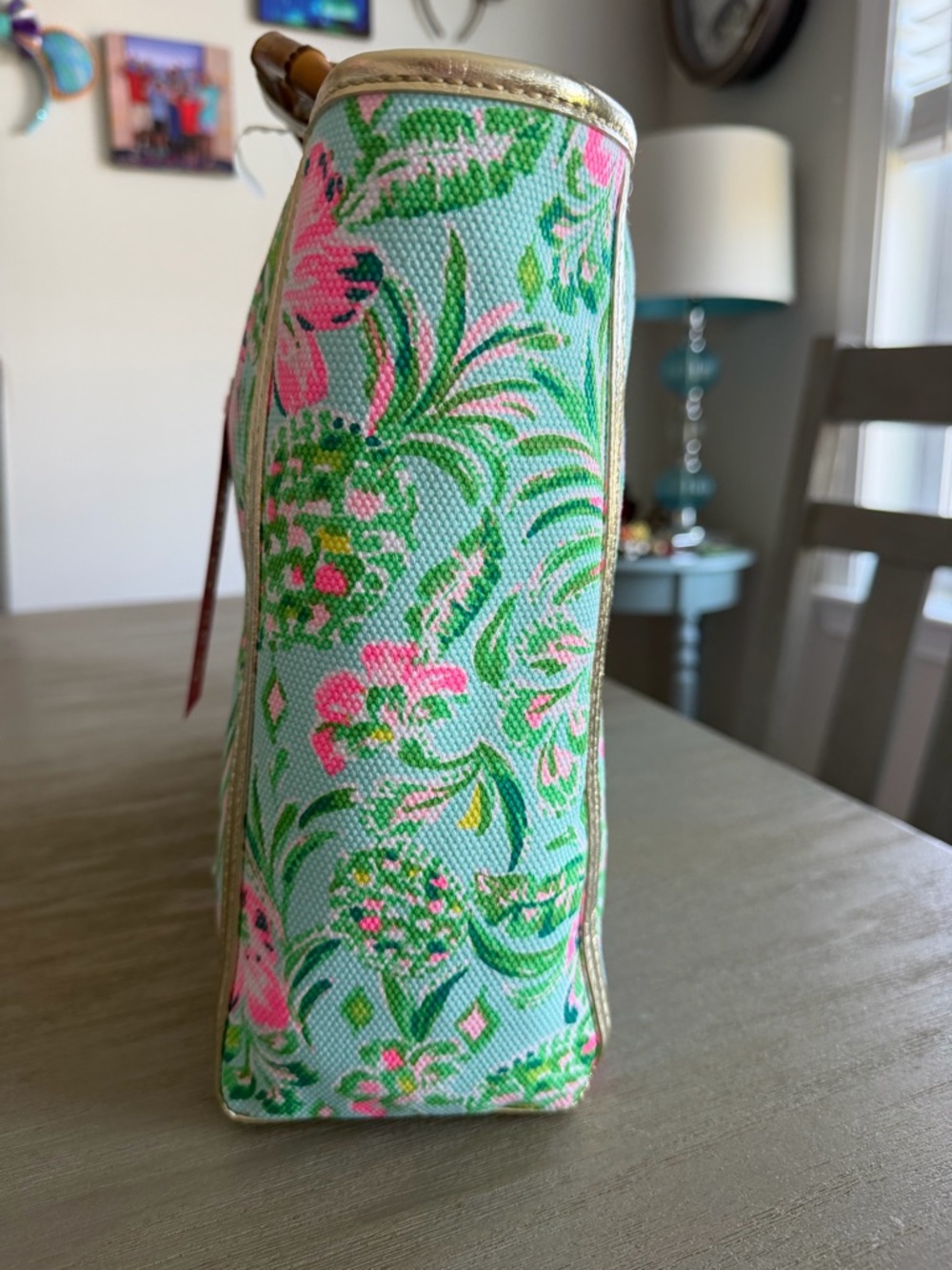 NWT Lilly Pulitzer Greydon canvas tote Oh diamond girl green pink bamboo - Picture 6 of 11